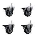 Service Caster 3.5'' Thermo Rubber Swivel 7/16'' Grip Ring Stem Caster Set with Brake, 4PK SCC-GR20S3514-TPRB-PLB-716138-4